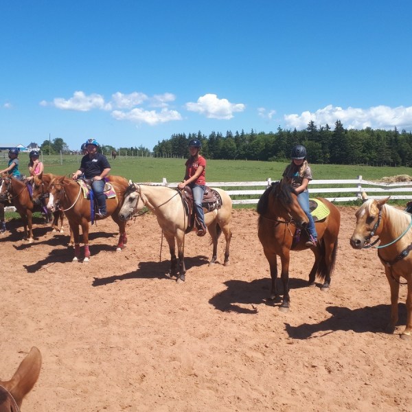 a group of people riding on the back of a horse