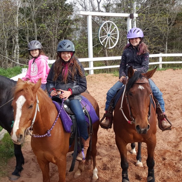 a group of people riding on the back of a horse