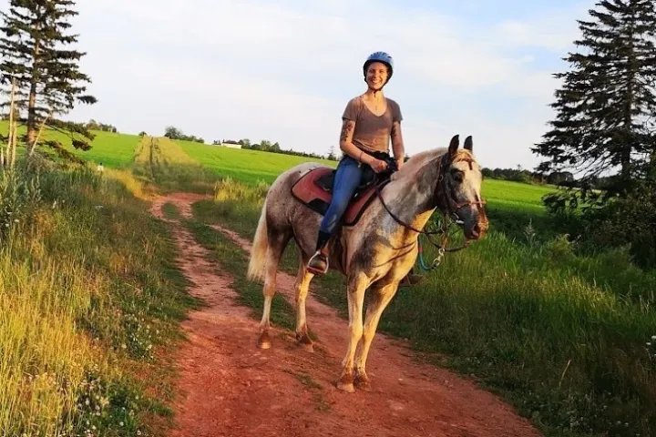 a man riding a horse on a dirt path
